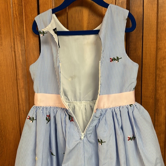 Zunie Sleeveless Floral Embroidered Petticoat Blue Stripe Easter Dress Sz 6 - Picture 5 of 9